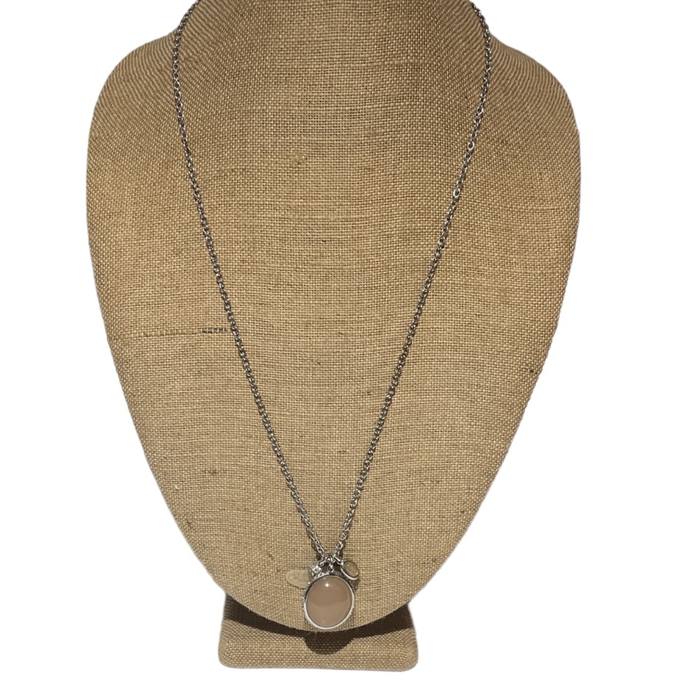 Ann Taylor Cabochon Necklace Cream Silver